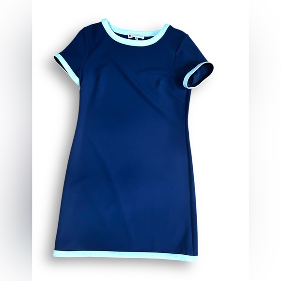 JUDE CONNALLY Navy Blue Mini Dress White Trim EUC Size Small Preppy Officewear - Picture 1 of 6
